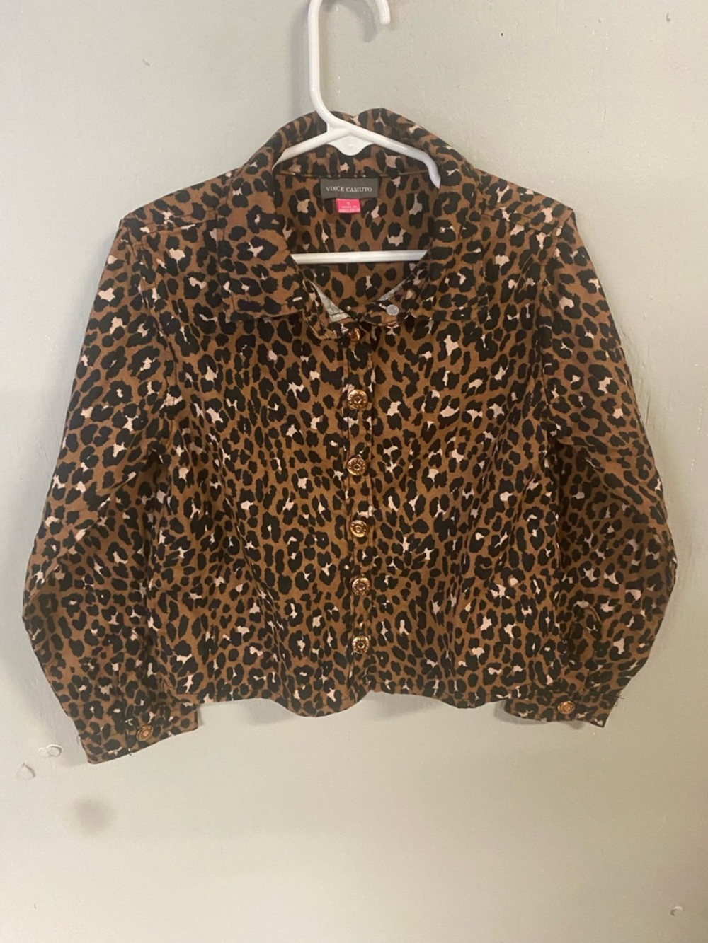 Vince Camuto Brown and Black Leopard-Print Button Down Girls Jacket Size 6